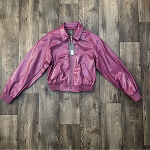 Worthington Faux Leather Midweight Bomber Jacket Women’s Sz S Damson Jam Purple